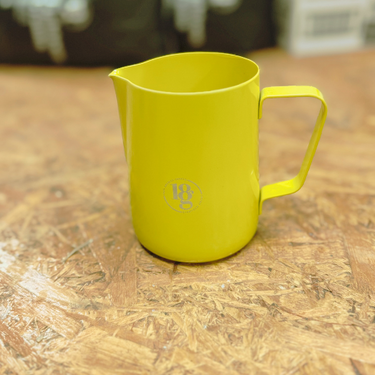 600ml Milk Pitcher Jug with 18g Logo – Bright Yellow, Heavy Duty Stainless Steel